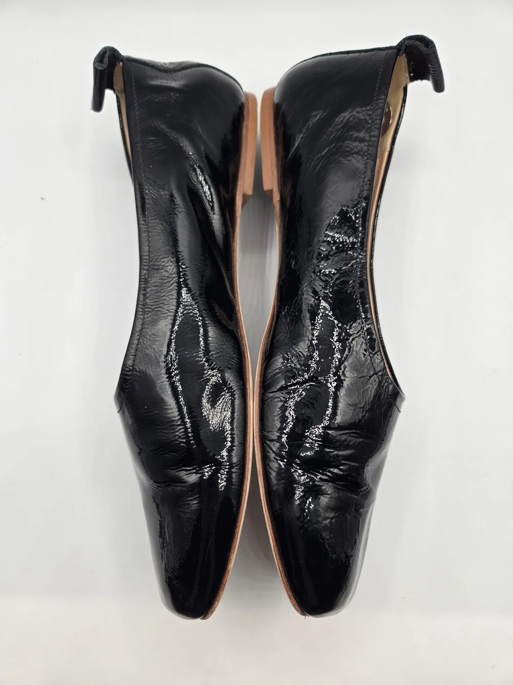 Fabio Rusconi Black Patent Leather Square Toe Ballet Flats Shoes 39.5 Italy